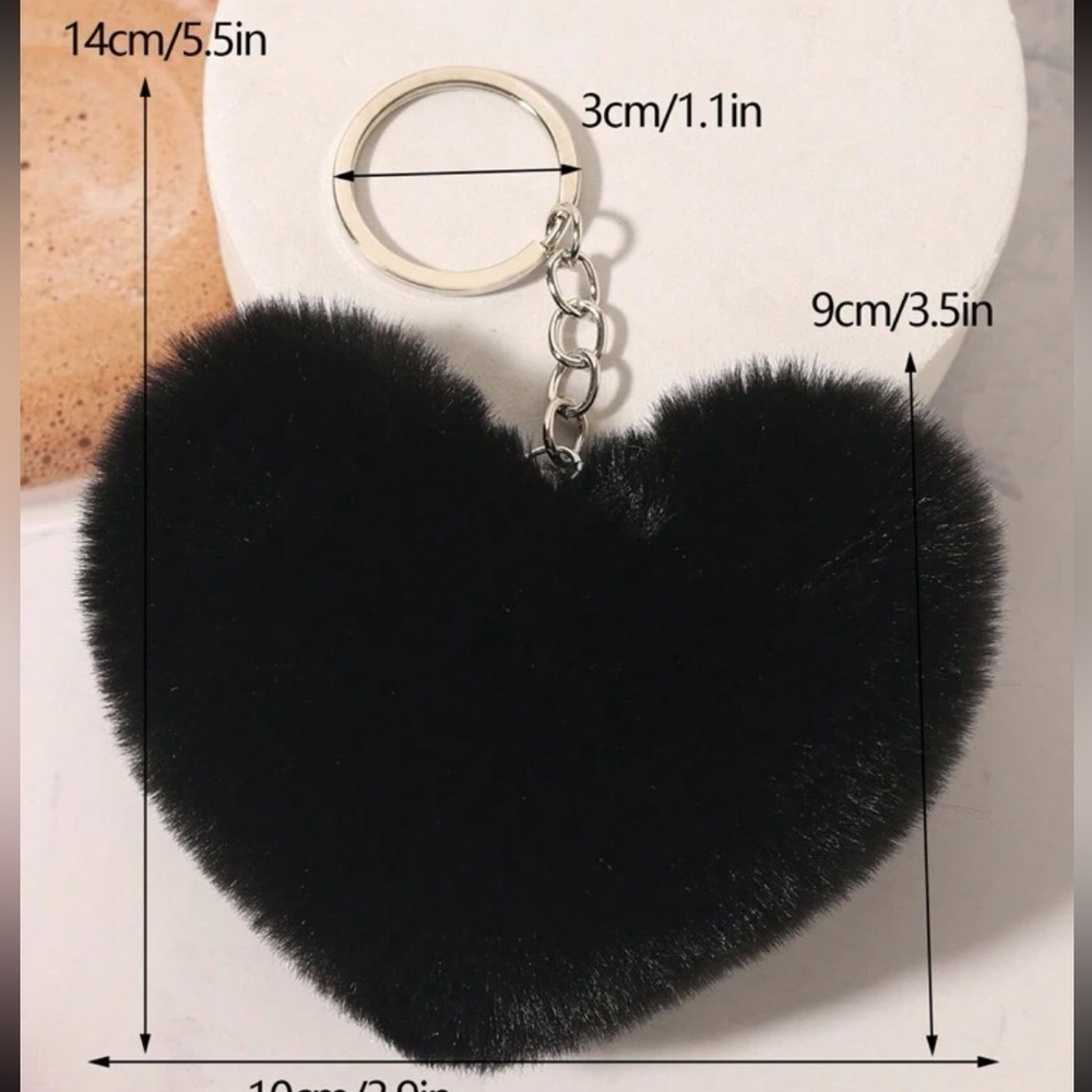 Fluffy Black Heart Keychain Keyring BRAND NEW Stocking Stuffer - Picture 3 of 6